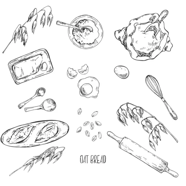 Illustrazione vettoriale disegnata a mano della ricetta del pane d'avena — Vettoriale Stock