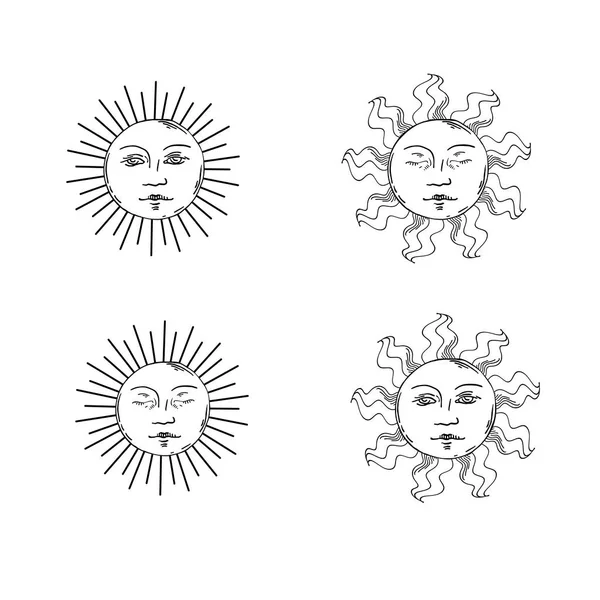 Linear vector illustration of suns — Stock Vector