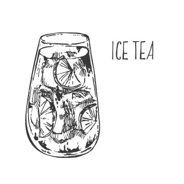 El çizimi vektör çizimi soğuk çay kokteyli