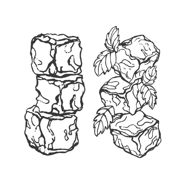 Pilhas de gelo vetoriais desenhadas à mão com hortelã — Vetor de Stock