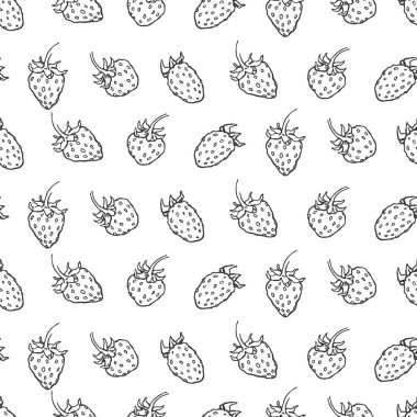 El çizimi vektör yaban çileği deseni beyaz