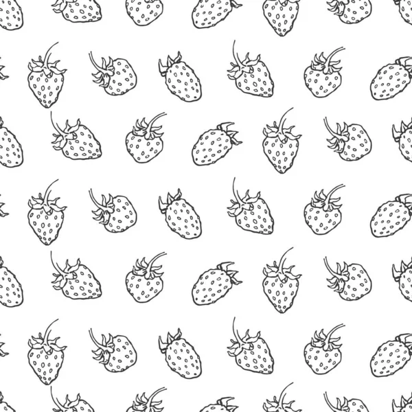 El çizimi vektör yaban çileği deseni beyaz