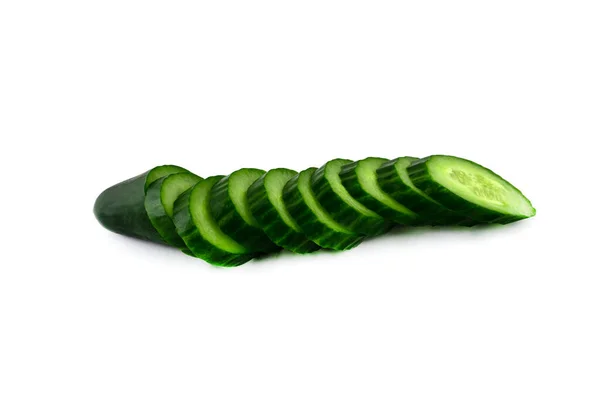 Slices One Juicy Cucumber Close Isolated White Background — Stock Photo, Image