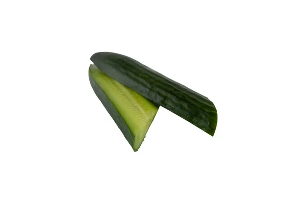 Twee Schijfjes Verse Groene Komkommer Geïsoleerd Een Witte Achtergrond Van — Stockfoto