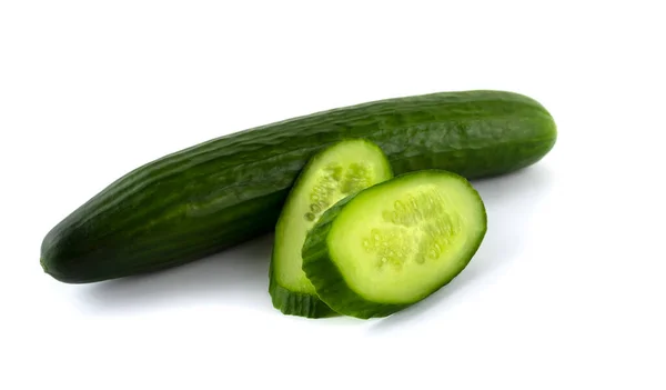 Whole Green Cucumber Juicy Slices Isolated White Close — Stock Photo, Image