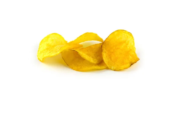 Espalhamento Deliciosos Chips Perto Isolado Fundo Branco — Fotografia de Stock