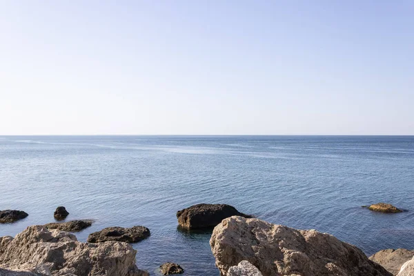 Azure Heldere Zee Wild Strand Panoramisch Uitzicht — Stockfoto