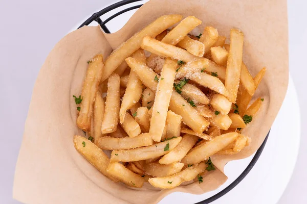 Overhead View Cone Container Truffle French Fries Satisfy Taste Buds — Stock Photo, Image