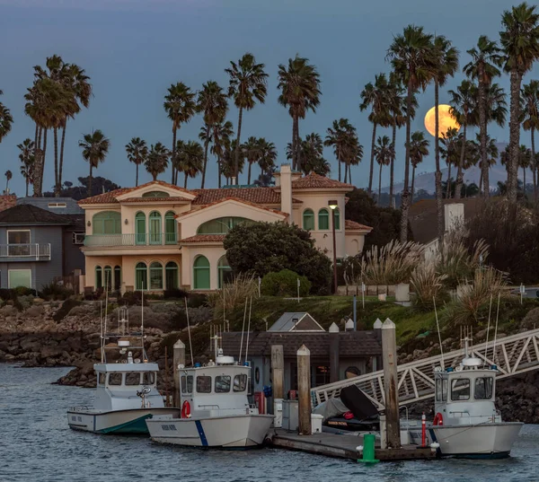 Barcas Patrulleras Puerto Firmemente Atracadas Canal Oceánico Casas Frente Mar —  Fotos de Stock