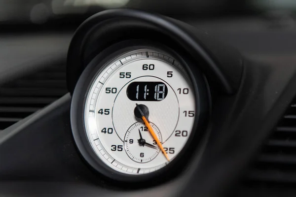 Dashboard Guage Gives Accurate Readout Minutes Hours Analog Digital Clock — Stock Fotó