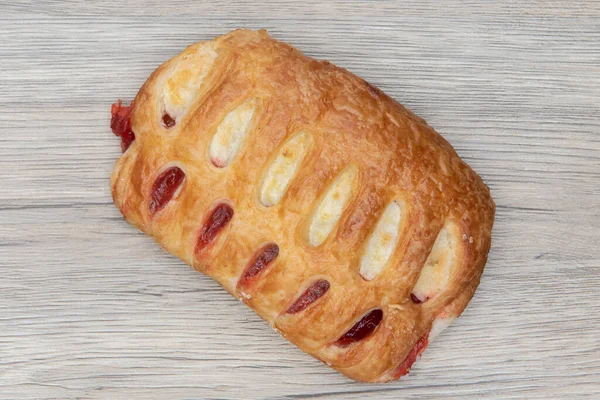 Vista Aérea Del Sándwich Croissant Jamón Queso Está Texturizado Con — Foto de Stock