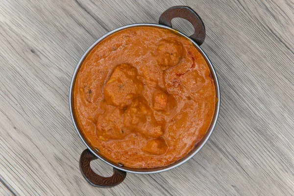 Visão Aérea Masala Carne Frango Tikken Com Sabor Uma Tigela — Fotografia de Stock