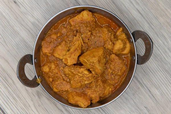 Vista Aérea Carne Pollo Con Sabor Curry Tazón Restaurante Indio — Foto de Stock