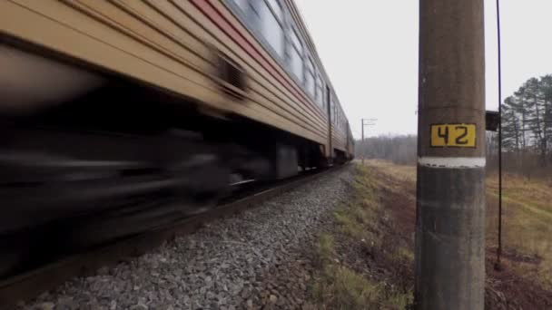 Suburban Train Passes by Close-up — Stock Video