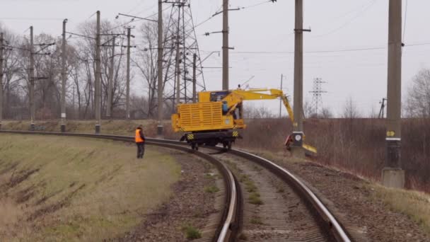 Speciale Railway voertuig Trims langs de weg — Stockvideo