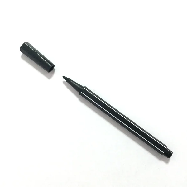 Pensez stylo noir et une ligne dessinée à la main, isolé sur fond blanc — Photo