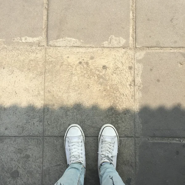 Foot and legs seen from above. Selfie — Stock Photo, Image