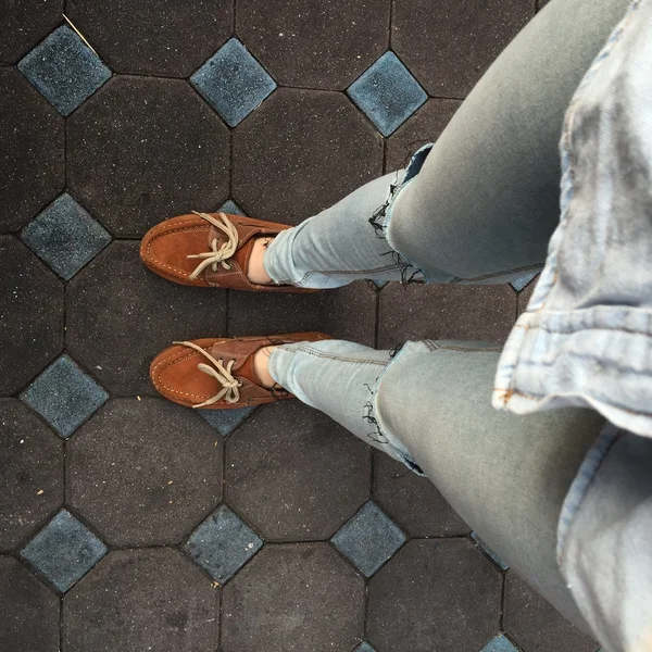 Selfie buty z wycieraczka — Zdjęcie stockowe