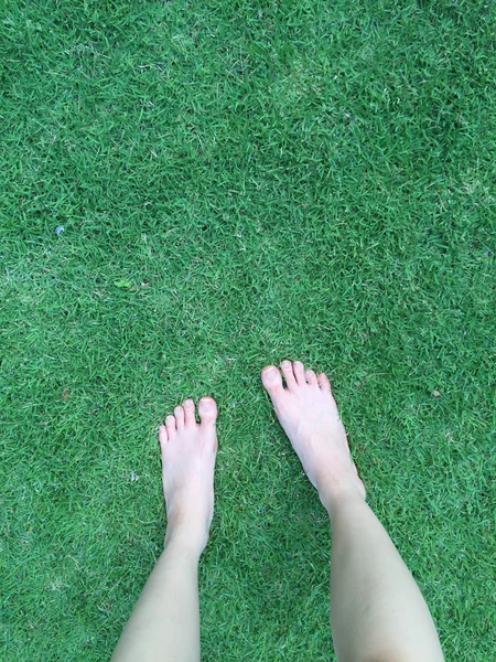 Pie sobre fondo de hierba verde — Foto de Stock