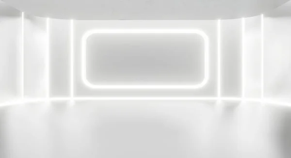 Abstrakter Weißer Hintergrund Geometrisch Einem Leeren Atelierraum Darstellung Von Attrappen — Stockfoto