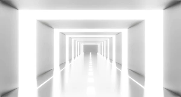 Render Abstract White Light Tunnel Background Geometric Studio Room Futuristic — Stock Photo, Image