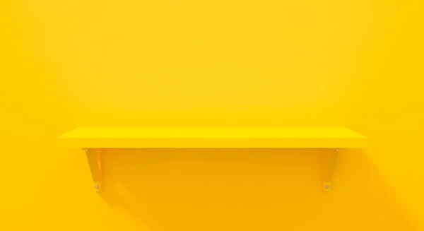 ギャラリーアートの壁に掛けられた黄色の3D棚 バックグラウンド抽象に隔離された空の本棚 モックアップオフィスの部屋のための3Dレンダリング 空白のバナー 近代的なオブジェクトのアイデア — ストック写真