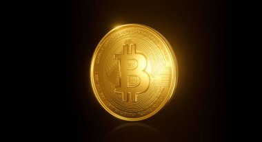 Üç boyutlu altın işleme Bitcoin işi siyah arka planda soyutlandı. Coin BTC 'yi ısırdı. Engelleme teknolojisi konsepti. Kripto para birimi veya kripto para birimi sembolü.