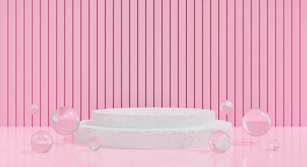 Розовый Подиум Пастельном Фоне Пузырьковой Водой Абстрактная Пустая Сцена Рендеринг — стоковое фото