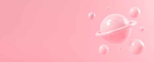 3d розовый фон абстрактная текстура с солнечной системой. Рисунок 3d для отображения продукта, обратной связи, баннера на веб-сайте. Минимальный макет с глянцевым шаром из пузырьковых шариков пастельного цвета.