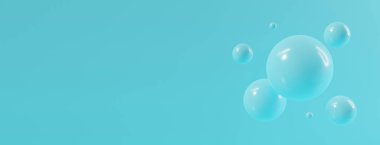 Kabarcık partili 3d mavi arkaplan soyut dokusu. Sergi ürünü, arkaplan, web sitesindeki afiş için gerçekçi 3D görüntüleme. Pastel renkte parlak toplardan oluşan en az model..