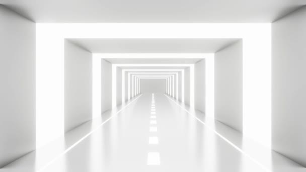 3D animatie van blanco witte abstracte achtergrond lus. 4k video 3d rendering voor achtergrond. Toekomstige technologie tunnelconstructie in beweging grafisch. De muur van de gang. Interieur moderne architectuur. — Stockvideo