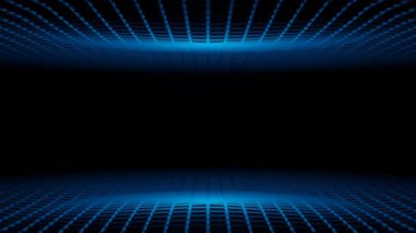 3D animasyon mavi soyut arka plan neon ışığı parıltısı. 4k 3d görüntüleme arkaplan döngüsü, boş alan, pankart tasarımı. Hareket grafiğinde güzel siyah çizgi sanatı. Ağ ve veri ve dijital.
