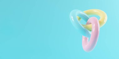 Köpük partili şirin 3D mavi arkaplan soyut dokusu. Sergi ürünü, arkaplan, web sitesindeki afiş için gerçekçi 3D görüntüleme. Torus parlak küre yüzüğüyle pastel renkte en az model..