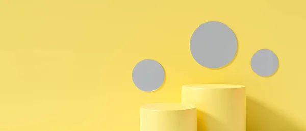 黄色の背景抽象 空の表彰台スタンド 空白のステージ 製品表示テンプレート 台座の勝者 背景スタジオ 広告デザインのための3Dレンダリング ガラスミラー付きテーブル販売バナーをモックアップ — ストック写真