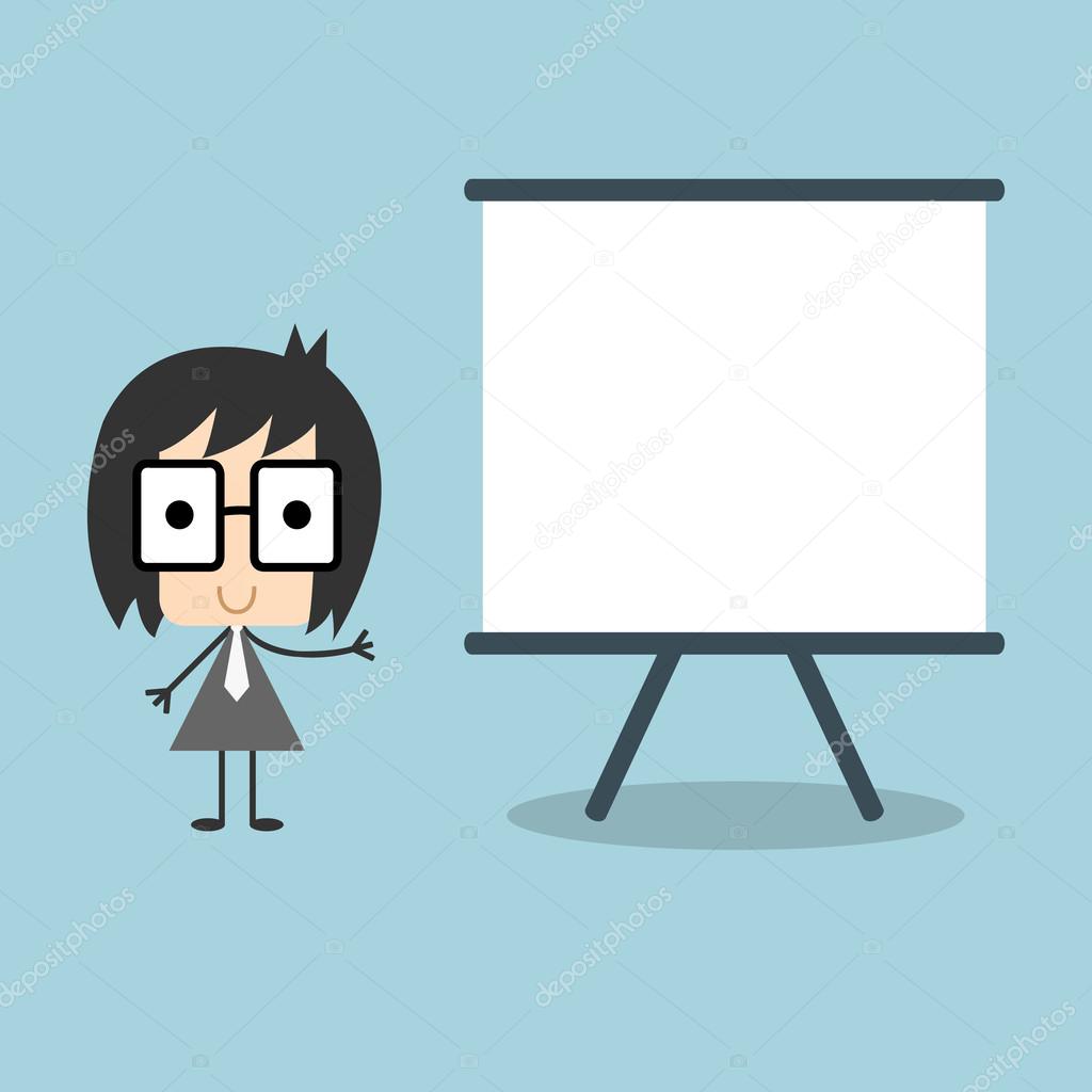 Businessman presenting, white billboard with empty space