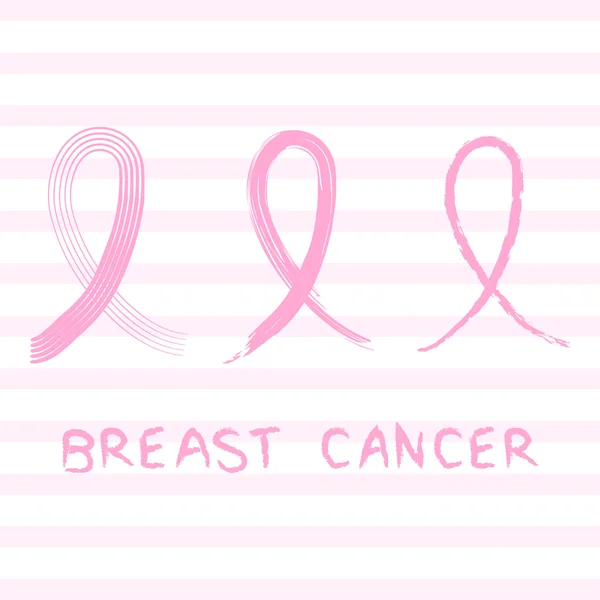 Cancer vecteur du sein féminin. Ruban vectoriel rose Style fait main . — Image vectorielle