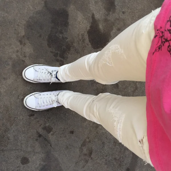 Selfie of sneakers on the road — Stock Photo, Image