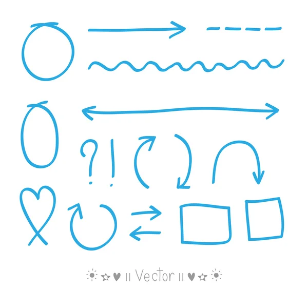 Flèches cercles et abstraits gribouillage conception vectoriel set — Image vectorielle