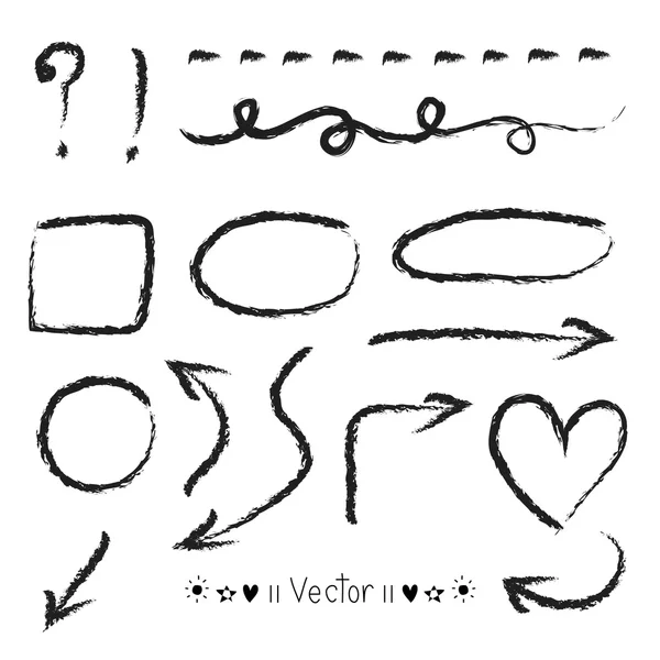 Flechas círculos y abstracto doodle escritura diseño vector conjunto — Vector de stock