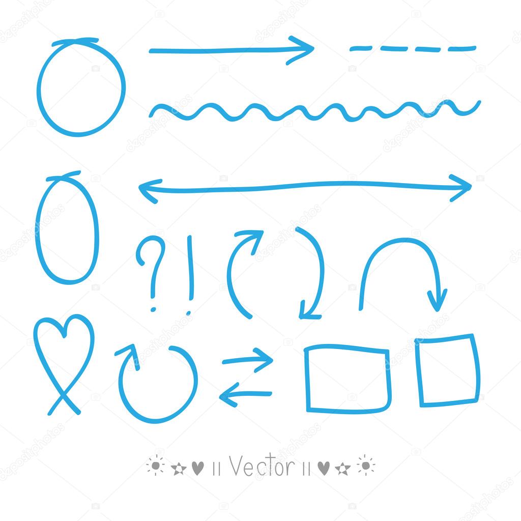 Arrows circles and abstract doodle writing design vector set