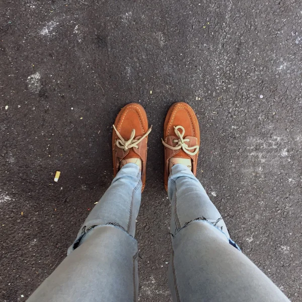 Selfie skor med dörrmatta — Stockfoto
