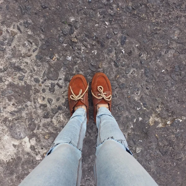 Selfie de chaussures avec paillasson — Photo