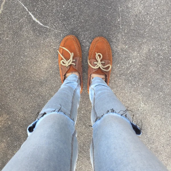 Selfie de zapatos con felpudo — Foto de Stock