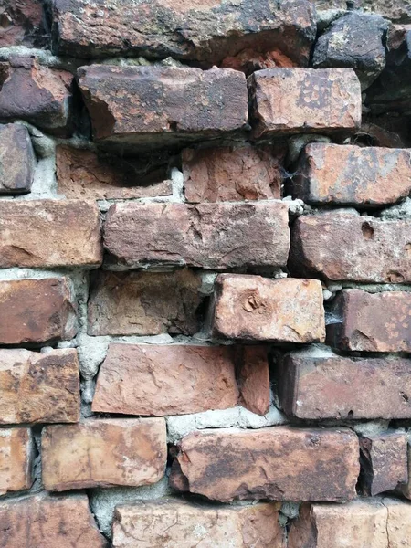 Industrial Background Texture Dark Ancient Brick Wall Visible Recessed Broken — Stock Photo, Image