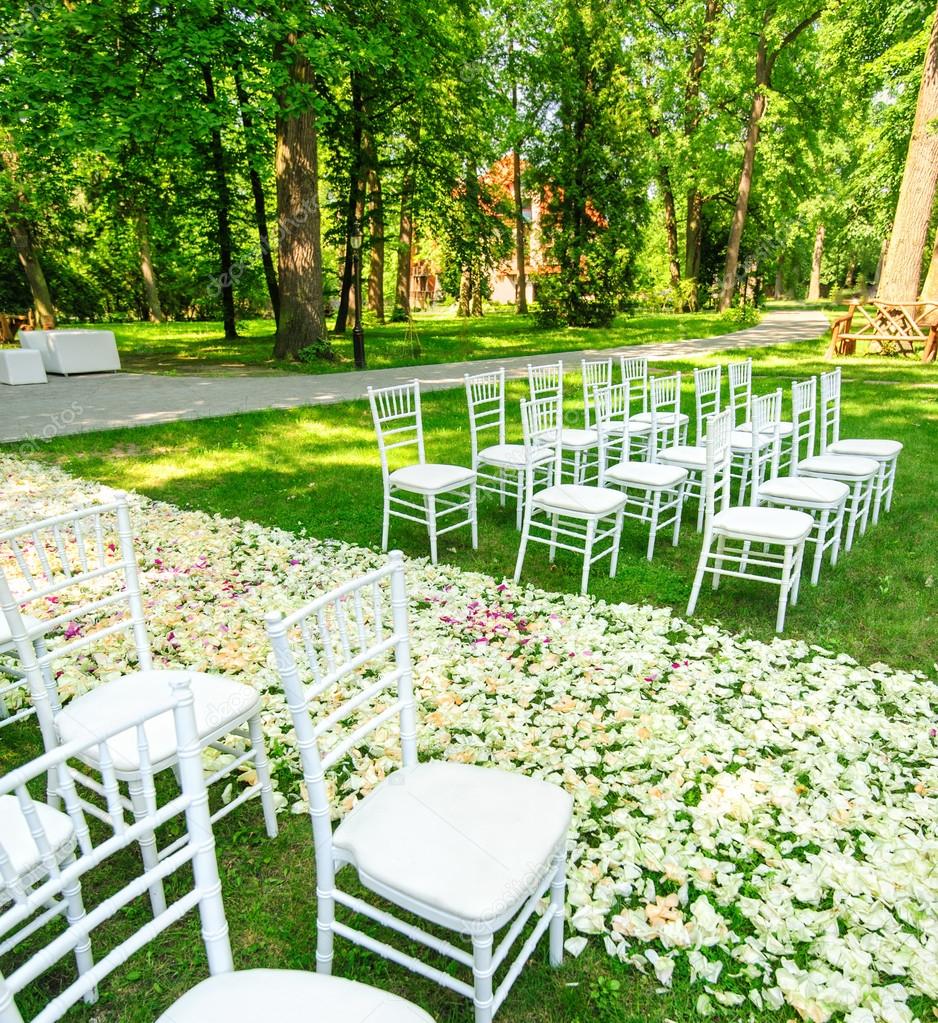 Wedding chairs set up before the ceremony