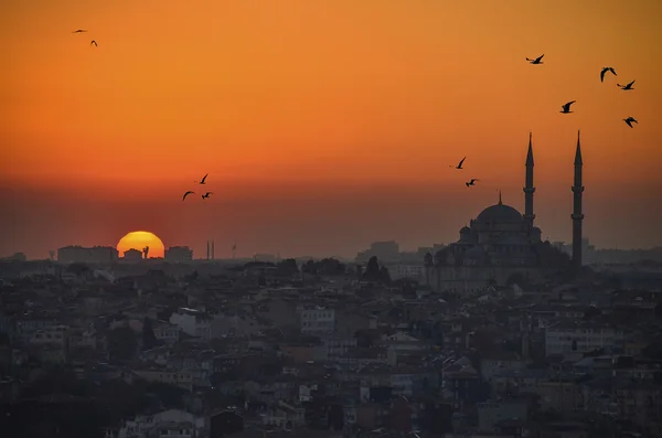 Mezquita Azul y Santa Sofía en Estambul al atardecer — Foto de Stock