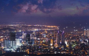 İstanbul ve Türkiye 'nin hava gece panoramik manzarası