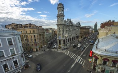 Panoramic view of Saint Petersburg, Russia from height. Selective focus at Kazan Cathedral. Spring urban aerial view of St Petersburg landmarks clipart