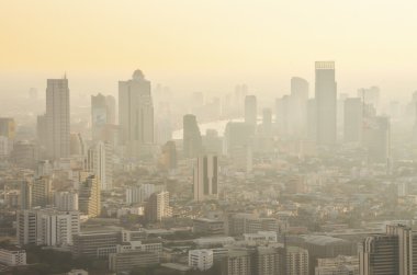 Bangkok cityscape. Havadan görünümü üzerinde panorama Bangkok, Tayland