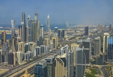 Dubai şehir sabah sahne. Üstten Üstten Görünüm